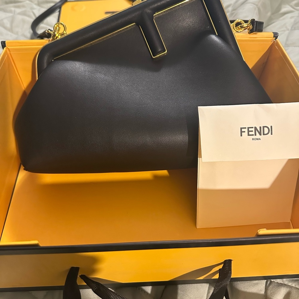 Fendi Black Leather Shoulder Bag with Gold Accents